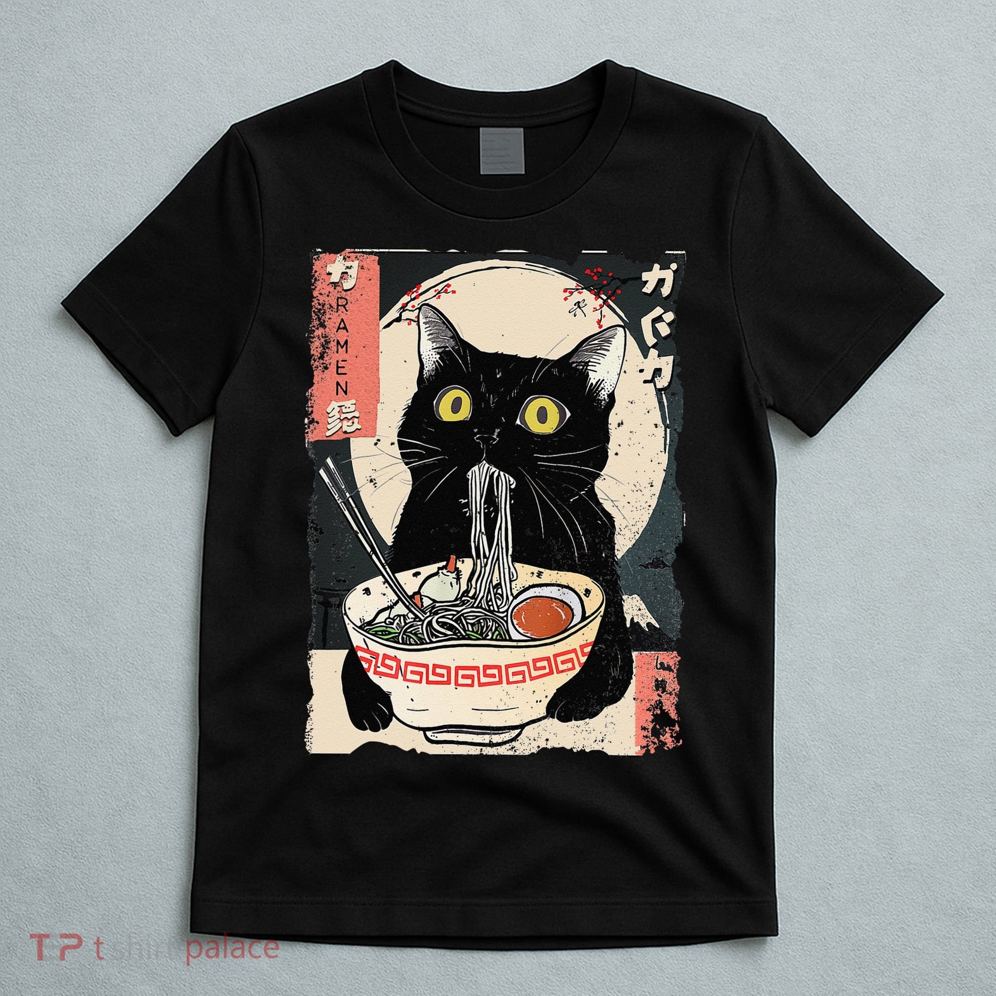 Kawaii Cat Eating Ramen Noodles Funny Anime Gift T-Shirt