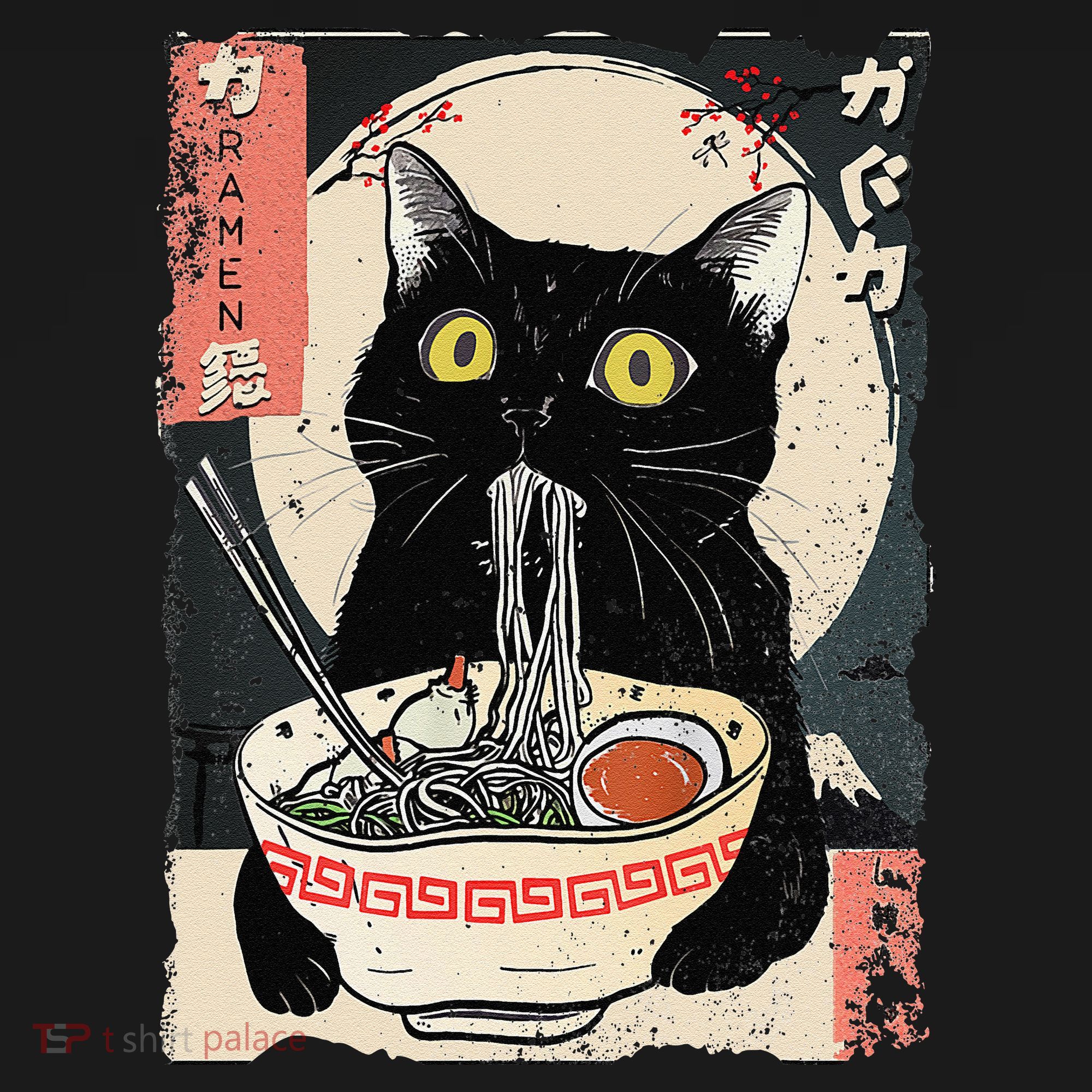 Kawaii Cat Eating Ramen Noodles Funny Anime Gift T-Shirt
