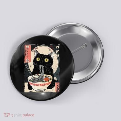 Kawaii Cat Eating Ramen Noodles Funny Anime Gift Button