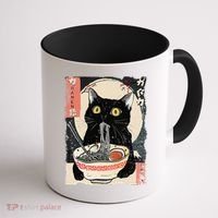 Kawaii Cat Eating Ramen Noodles Funny Anime Gift Coffee Mug thumb 1