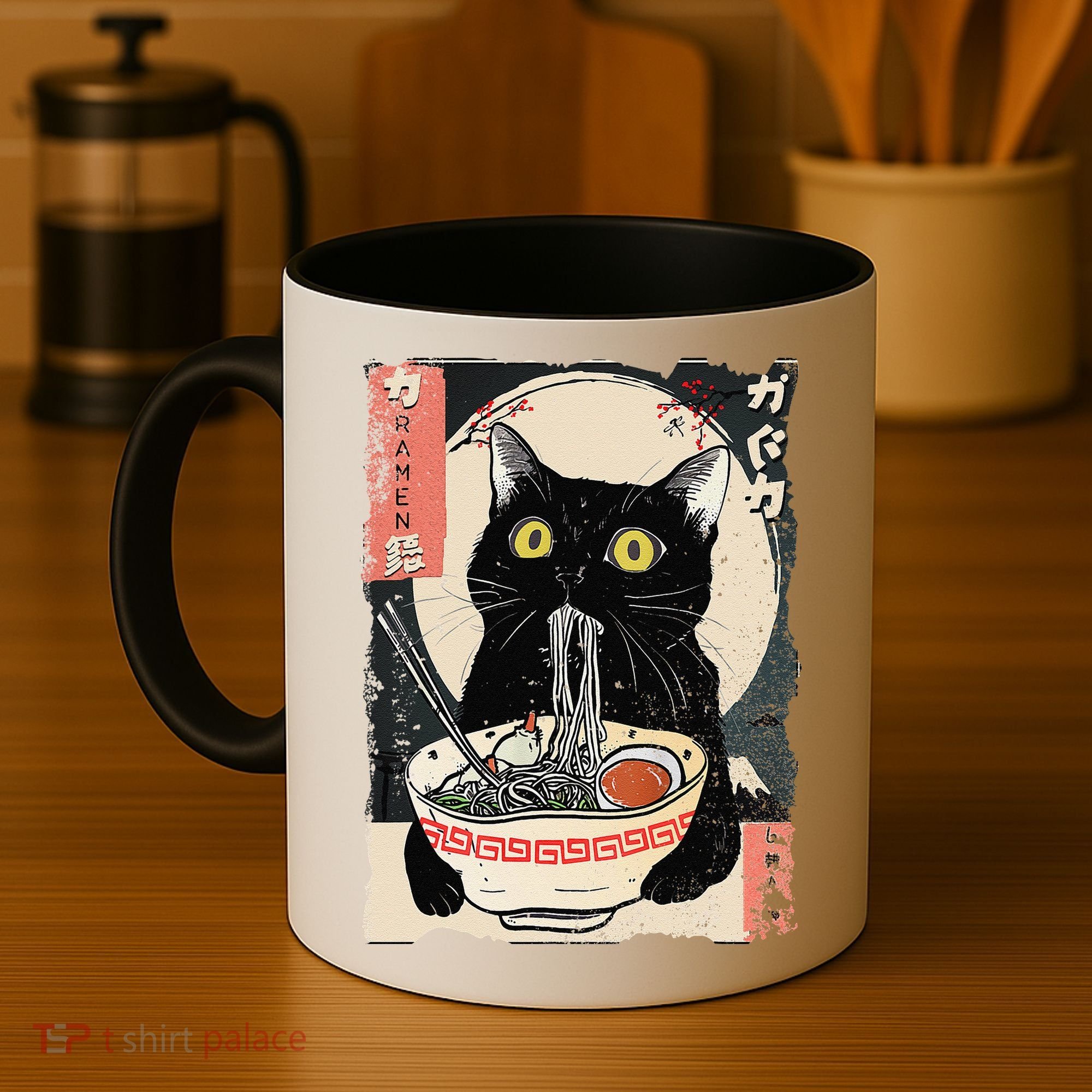 Kawaii Cat Eating Ramen Noodles Funny Anime Gift Coffee Mug