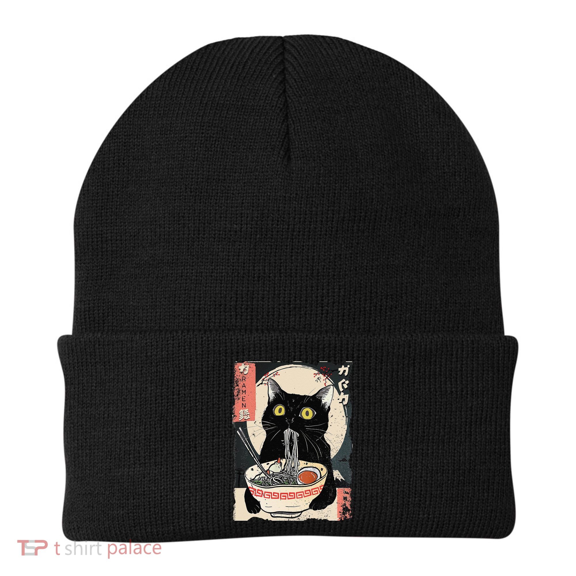 Kawaii Cat Eating Ramen Noodles Funny Anime Gift Beanie