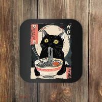 Kawaii Cat Eating Ramen Noodles Funny Anime Gift Coaster thumb 0