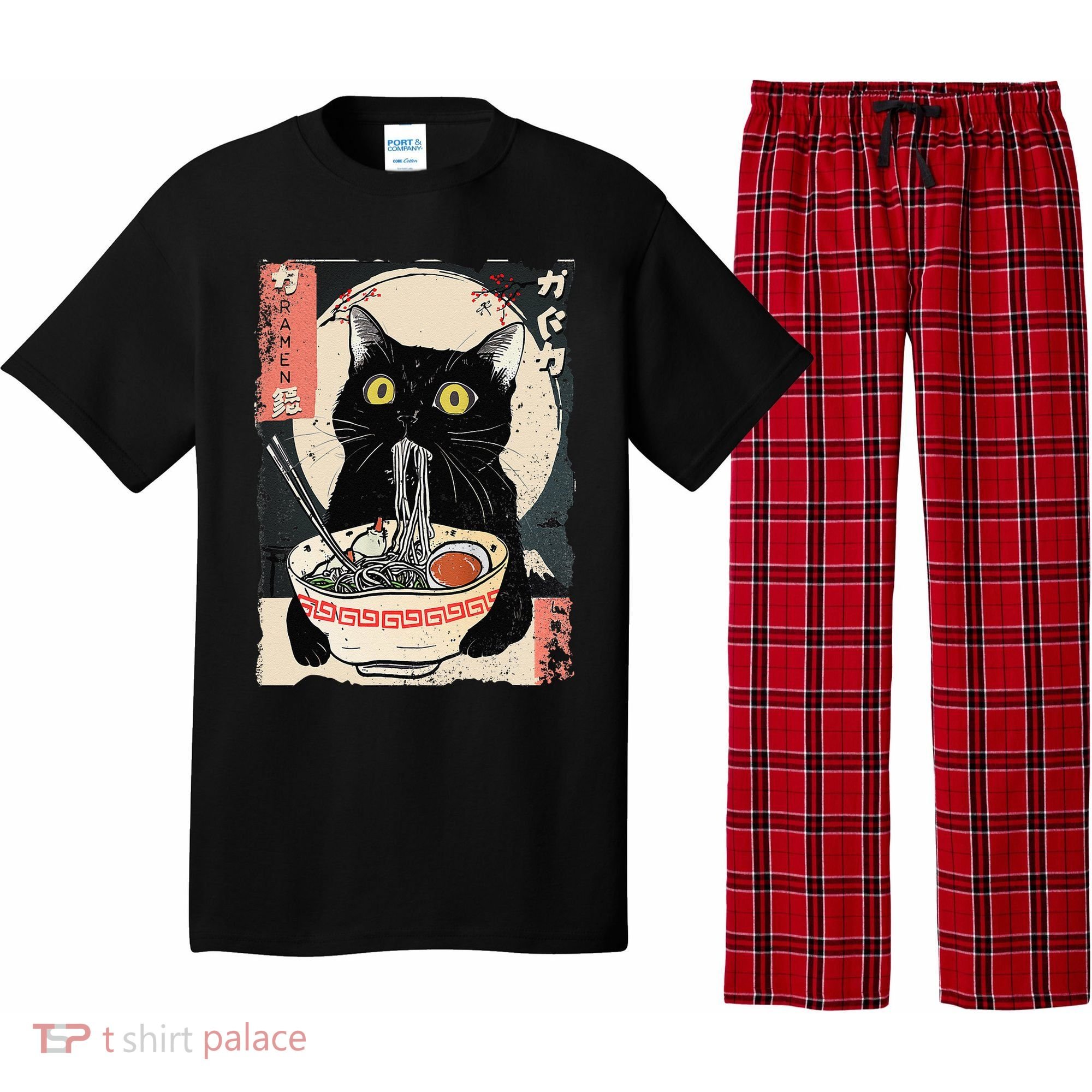 Kawaii Cat Eating Ramen Noodles Funny Anime Gift Pajama Set