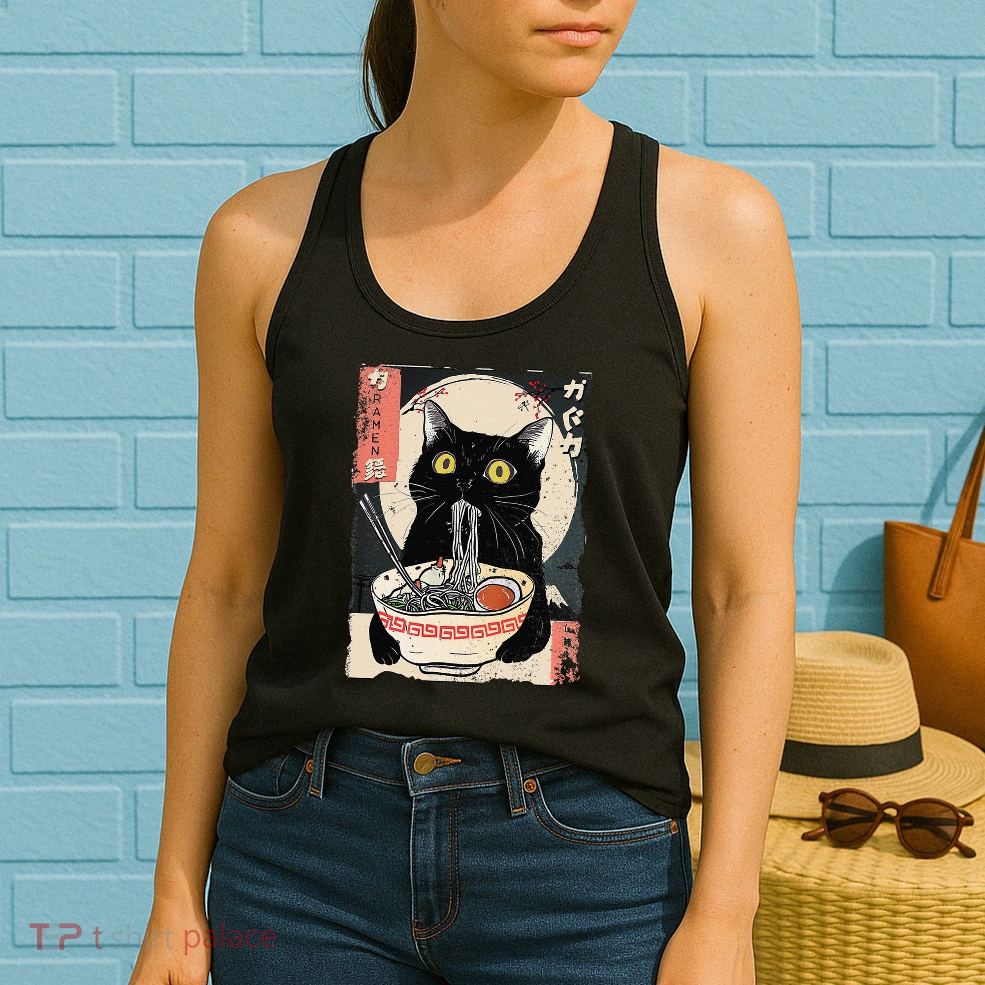 Kawaii Cat Eating Ramen Noodles Funny Anime Gift Women's Tank Top