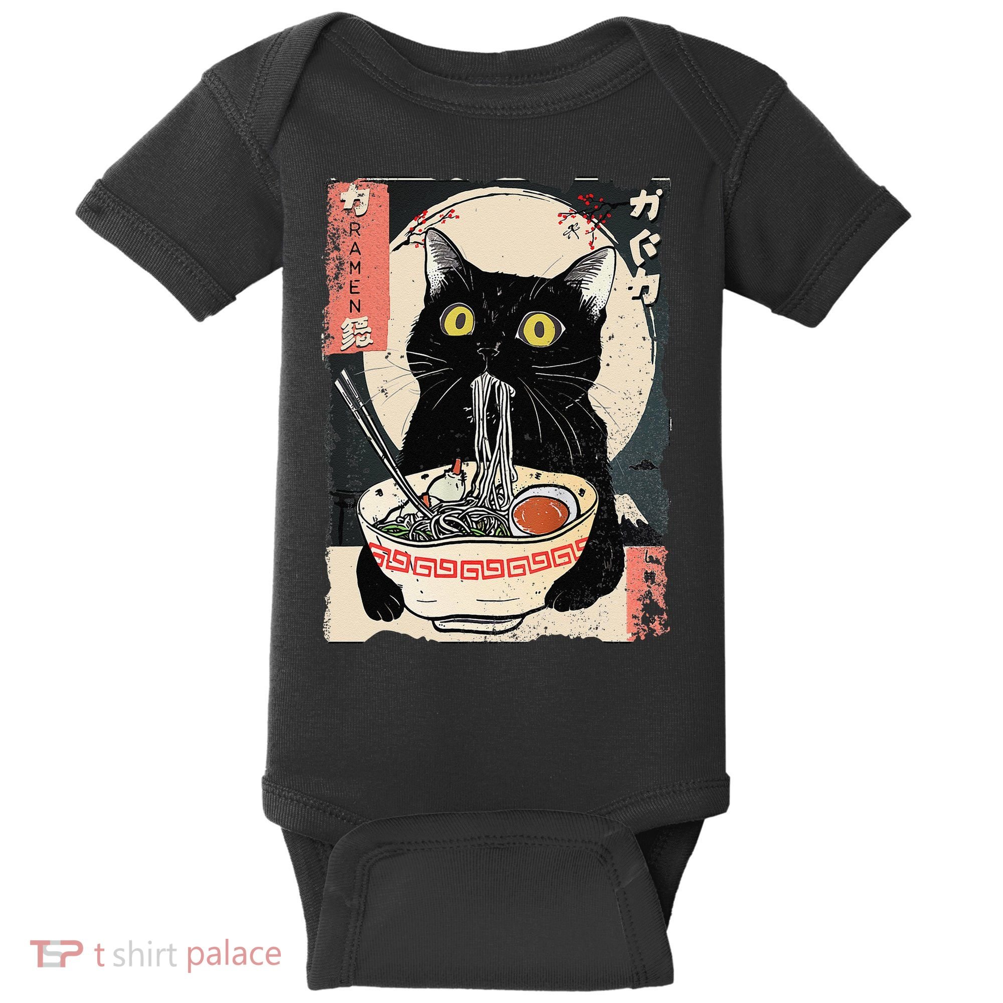 Kawaii Cat Eating Ramen Noodles Funny Anime Gift Baby Bodysuit