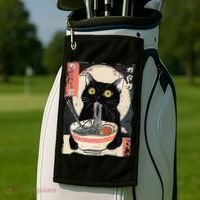 Kawaii Cat Eating Ramen Noodles Funny Anime Gift Golf Towel thumb 2