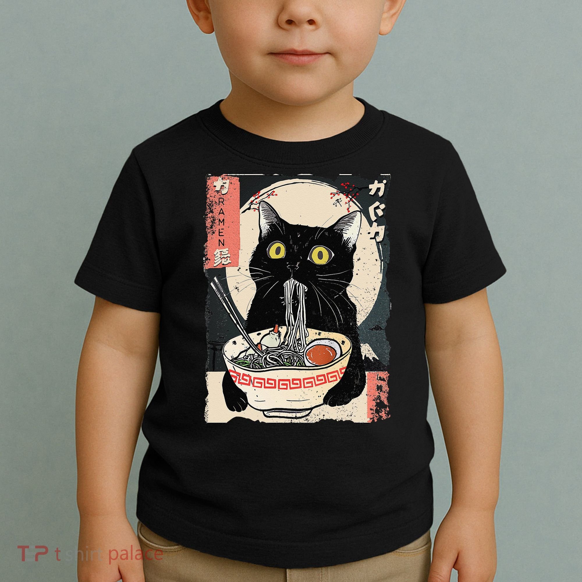 Kawaii Cat Eating Ramen Noodles Funny Anime Gift Toddler T-Shirt