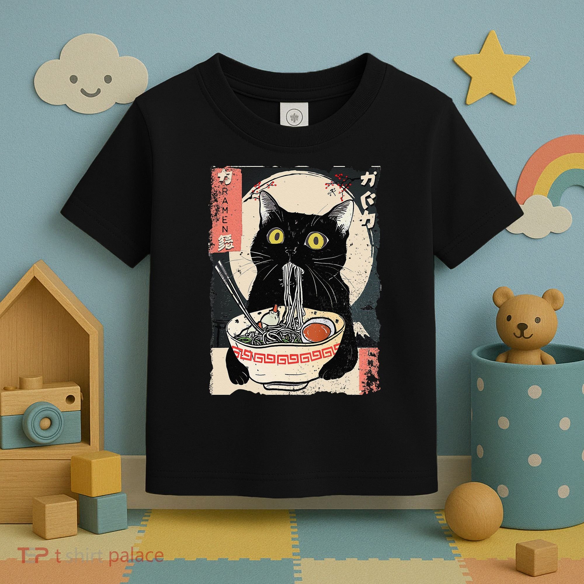 Kawaii Cat Eating Ramen Noodles Funny Anime Gift Toddler T-Shirt