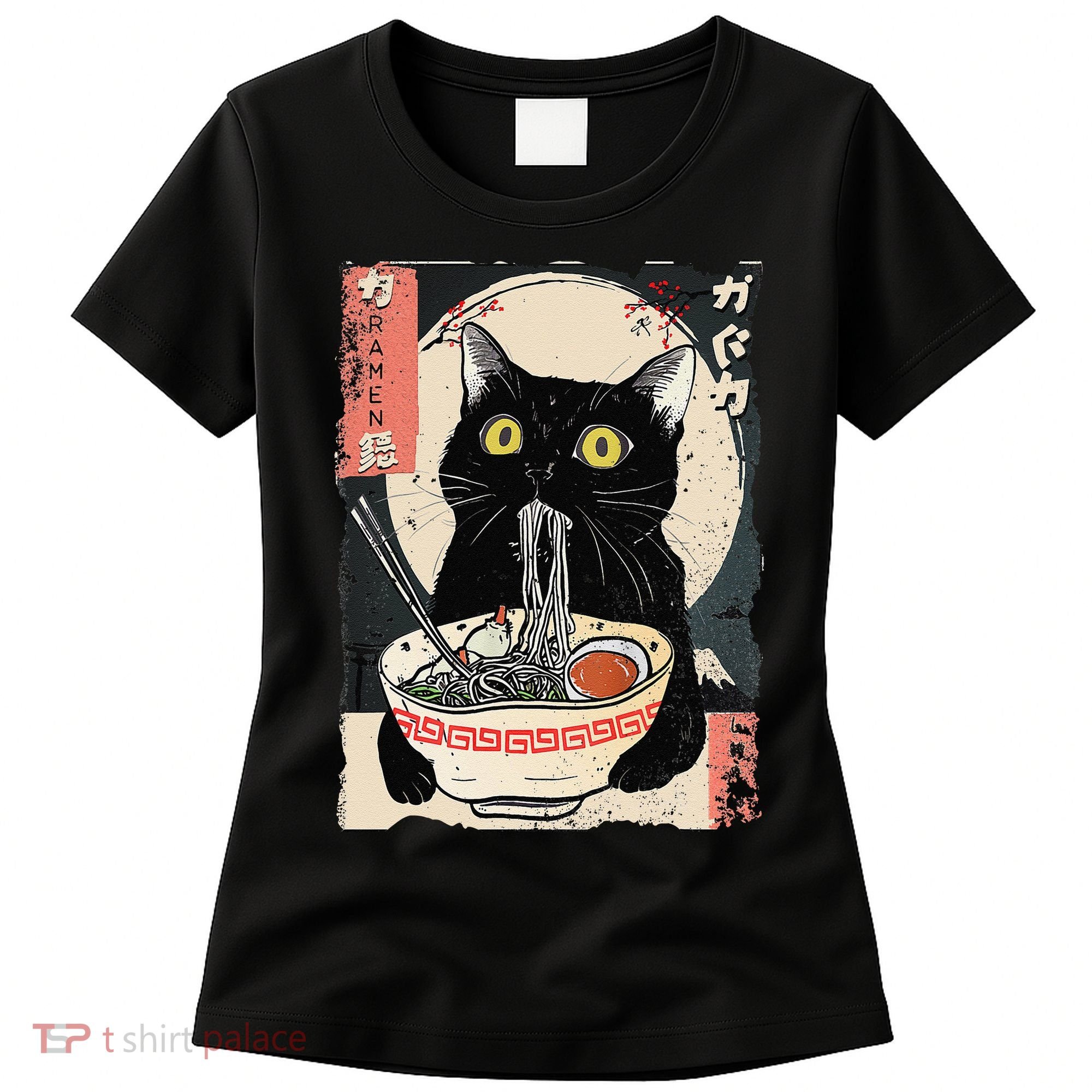 Kawaii Cat Eating Ramen Noodles Funny Anime Gift Women's T-Shirt
