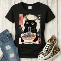 Kawaii Cat Eating Ramen Noodles Funny Anime Gift Women's T-Shirt thumb 3