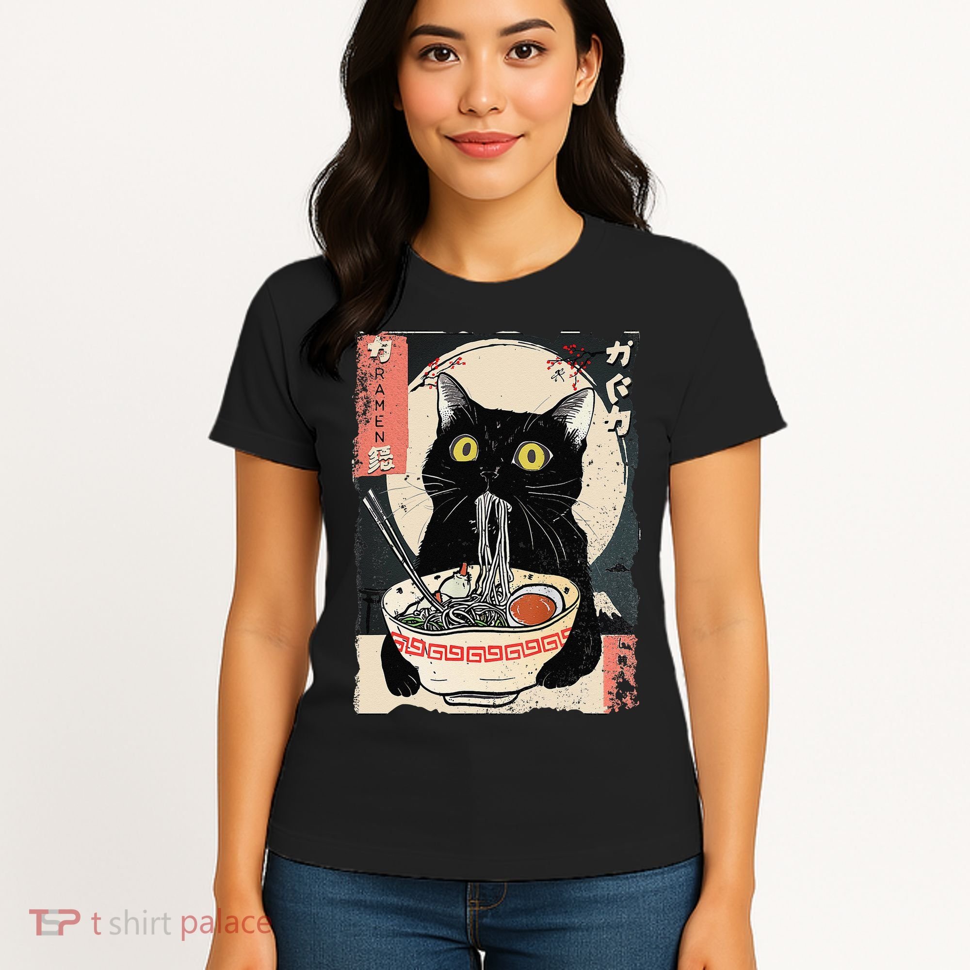 Kawaii Cat Eating Ramen Noodles Funny Anime Gift Women's T-Shirt