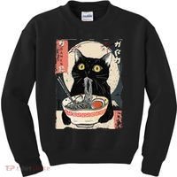 Kawaii Cat Eating Ramen Noodles Funny Anime Gift Kids Sweatshirt thumb 0