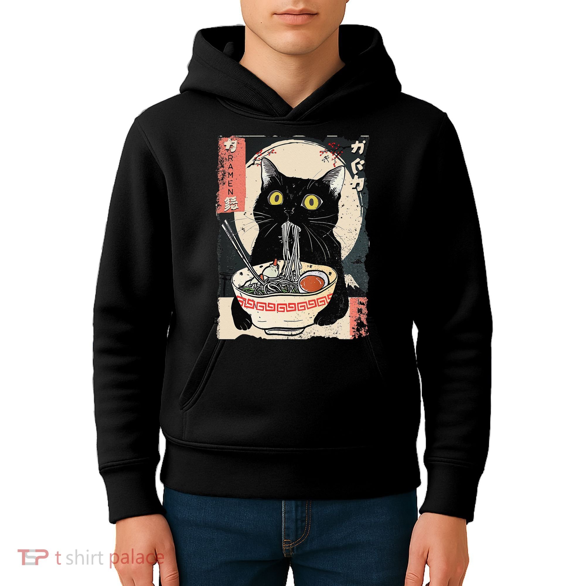 Kawaii Cat Eating Ramen Noodles Funny Anime Gift Kids Hoodie