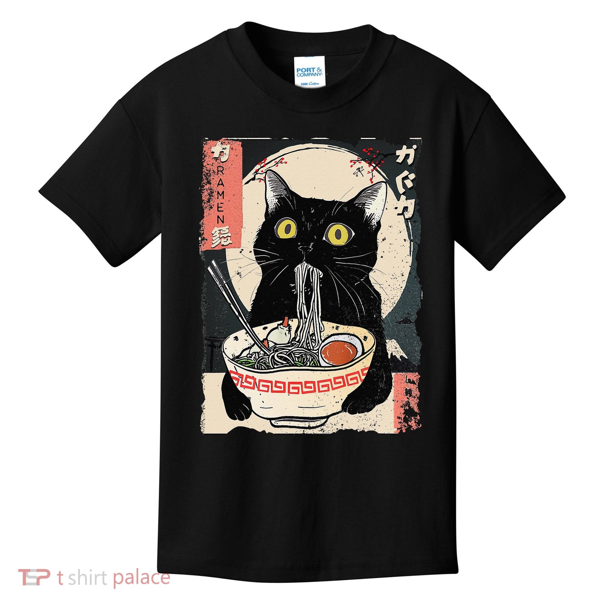 Kawaii Cat Eating Ramen Noodles Funny Anime Gift Kids T-Shirt