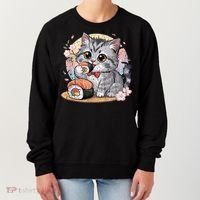 Kawaii Cat Eating Sushi Cute Anime For Cat Lovers Women's Sweatshirt thumb 0