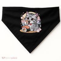 Kawaii Cat Eating Sushi Cute Anime For Cat Lovers USA-Made Doggie Bandana thumb 0