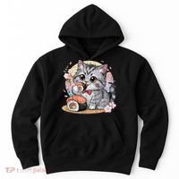 Kawaii Cat Eating Sushi Cute Anime For Cat Lovers Hoodie thumb 0