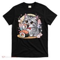 Kawaii Cat Eating Sushi Cute Anime For Cat Lovers T-Shirt thumb 0