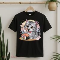 Kawaii Cat Eating Sushi Cute Anime For Cat Lovers T-Shirt thumb 2