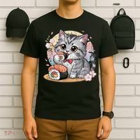 Kawaii Cat Eating Sushi Cute Anime For Cat Lovers T-Shirt thumb 6