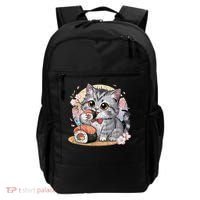 Kawaii Cat Eating Sushi Cute Anime For Cat Lovers Backpack thumb 0