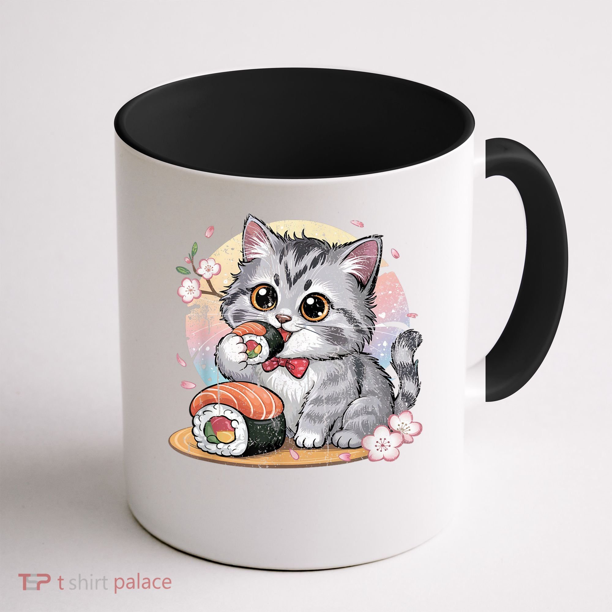 Kawaii Cat Eating Sushi Cute Anime For Cat Lovers Coffee Mug