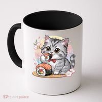 Kawaii Cat Eating Sushi Cute Anime For Cat Lovers Coffee Mug thumb 0