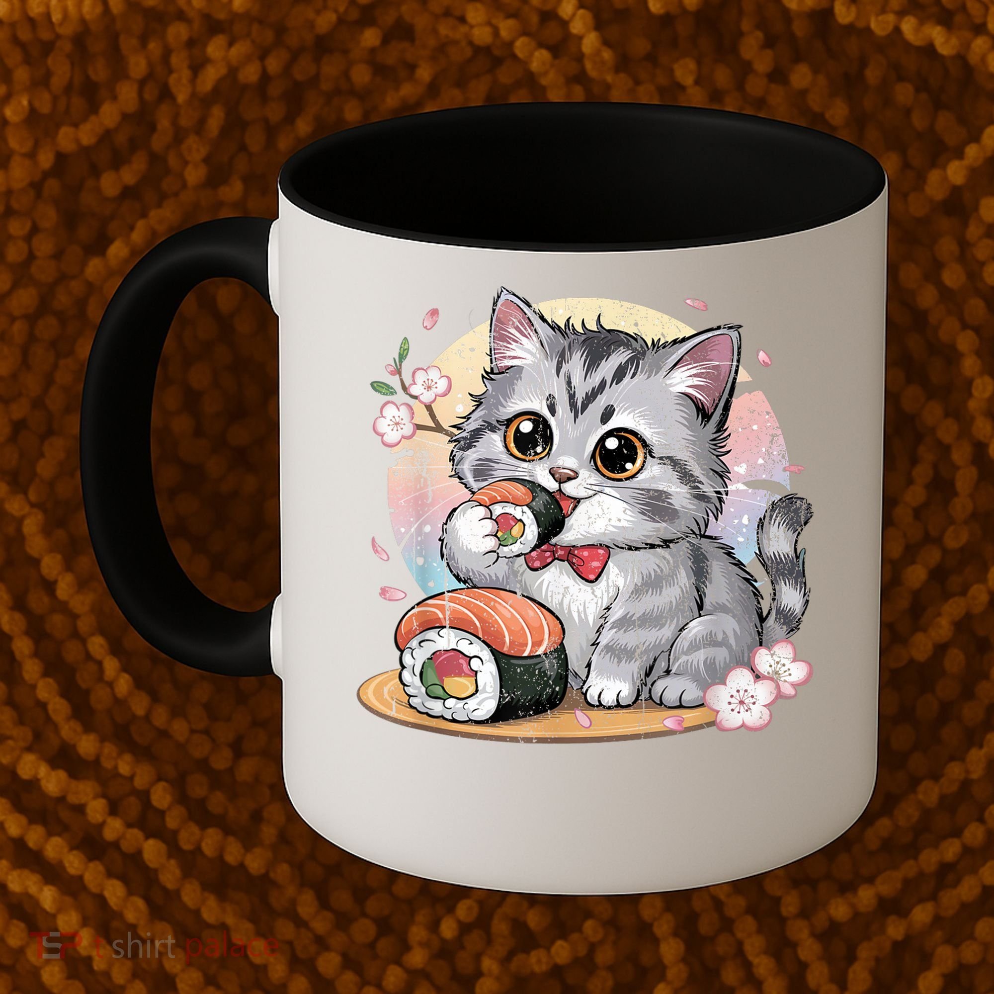 Kawaii Cat Eating Sushi Cute Anime For Cat Lovers Coffee Mug
