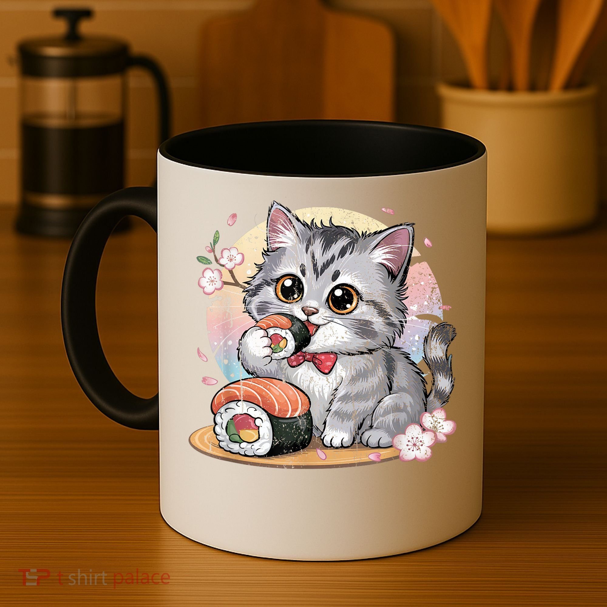 Kawaii Cat Eating Sushi Cute Anime For Cat Lovers Coffee Mug
