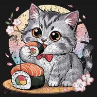 Kawaii Cat Eating Sushi Cute Anime For Cat Lovers Mousepad thumb 1