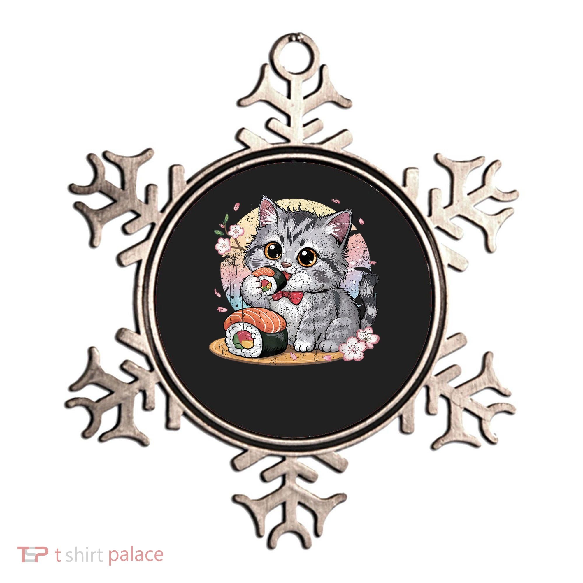 Kawaii Cat Eating Sushi Cute Anime For Cat Lovers Ornament