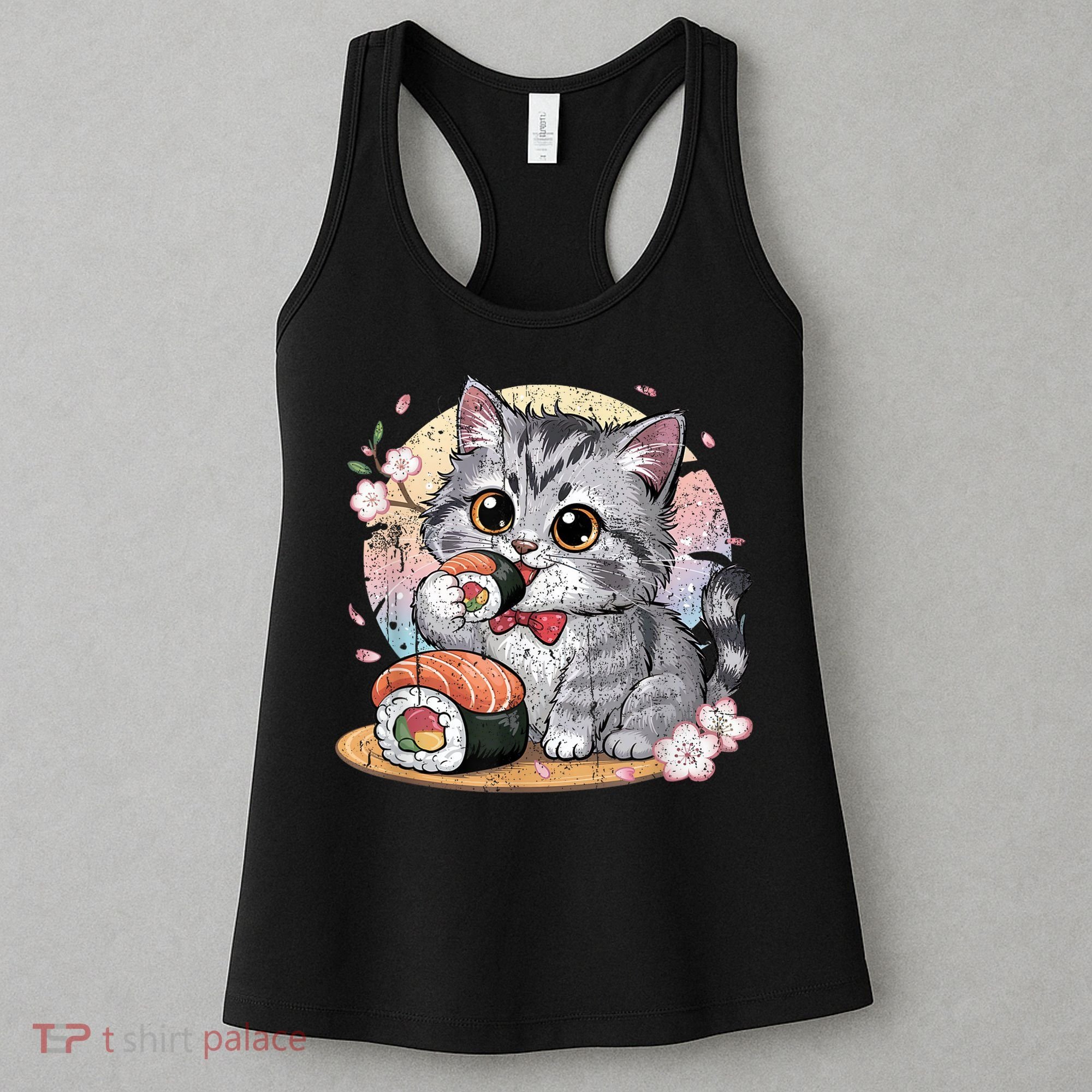Kawaii Cat Eating Sushi Cute Anime For Cat Lovers Women's Tank Top