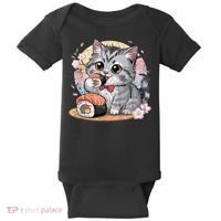 Kawaii Cat Eating Sushi Cute Anime For Cat Lovers Baby Bodysuit thumb 0