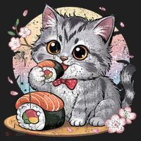 Kawaii Cat Eating Sushi Cute Anime For Cat Lovers Hat thumb 2