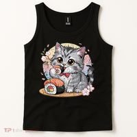 Kawaii Cat Eating Sushi Cute Anime For Cat Lovers Tank Top thumb 2