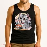 Kawaii Cat Eating Sushi Cute Anime For Cat Lovers Tank Top thumb 3