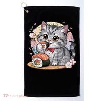 Kawaii Cat Eating Sushi Cute Anime For Cat Lovers Golf Towel thumb 0