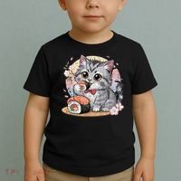 Kawaii Cat Eating Sushi Cute Anime For Cat Lovers Toddler T-Shirt thumb 2