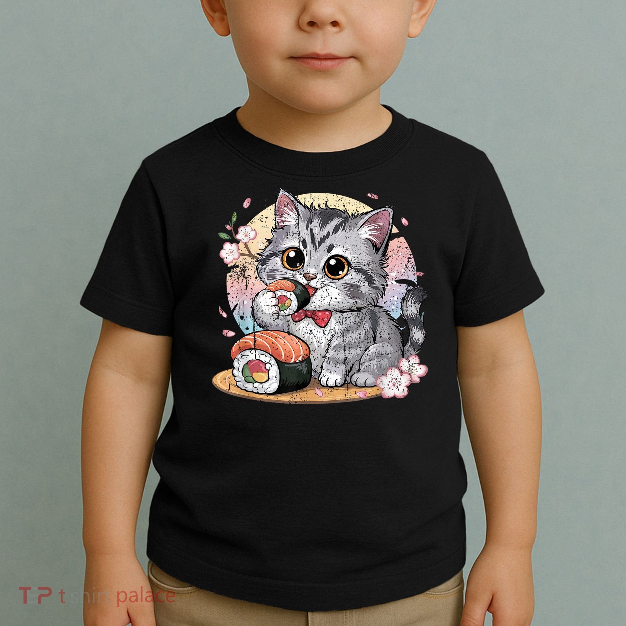 Kawaii Cat Eating Sushi Cute Anime For Cat Lovers Toddler T-Shirt