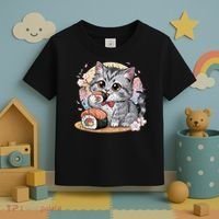 Kawaii Cat Eating Sushi Cute Anime For Cat Lovers Toddler T-Shirt thumb 3