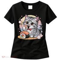 Kawaii Cat Eating Sushi Cute Anime For Cat Lovers Women's T-Shirt thumb 0