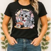 Kawaii Cat Eating Sushi Cute Anime For Cat Lovers Women's T-Shirt thumb 2