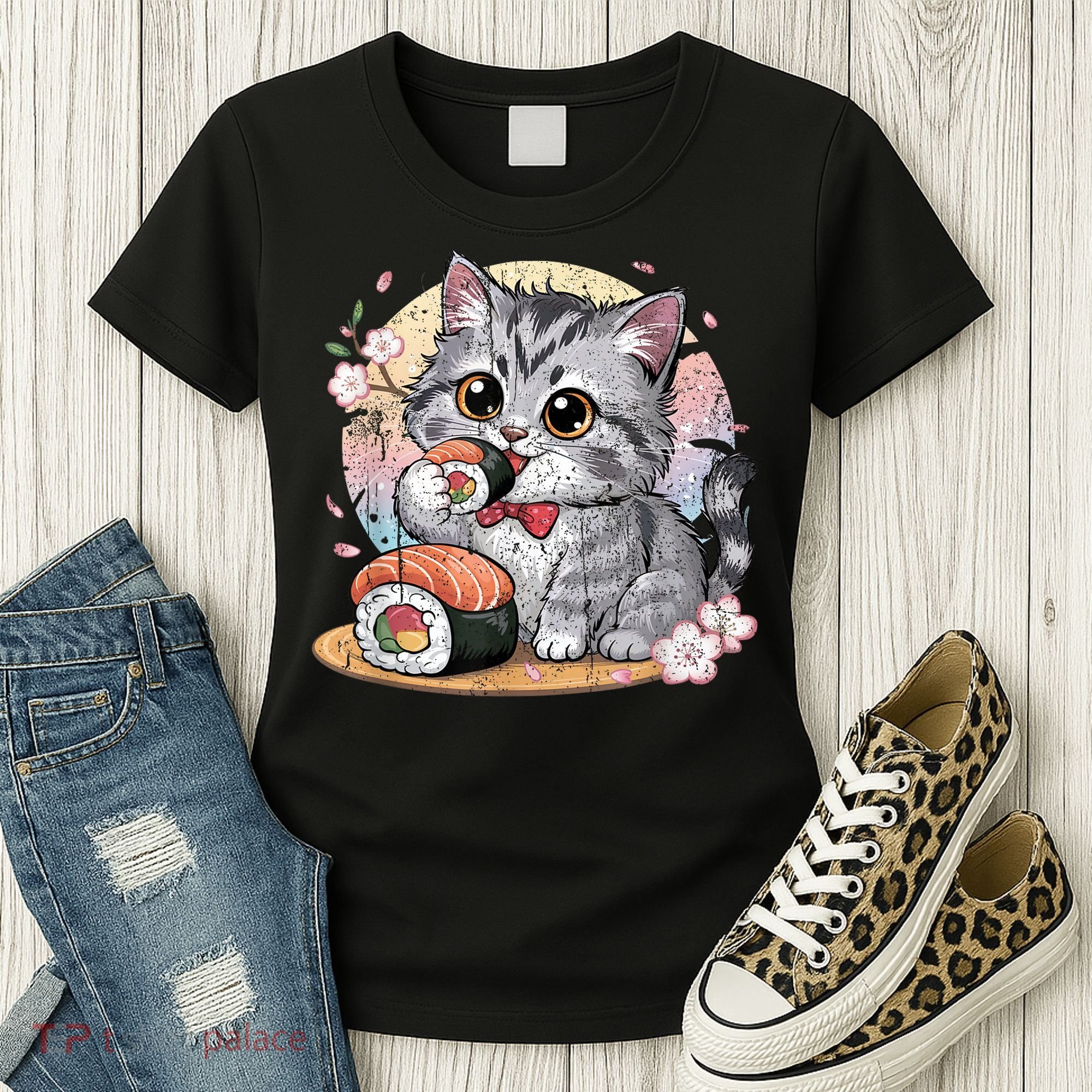 Kawaii Cat Eating Sushi Cute Anime For Cat Lovers Women's T-Shirt