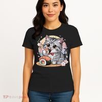 Kawaii Cat Eating Sushi Cute Anime For Cat Lovers Women's T-Shirt thumb 4