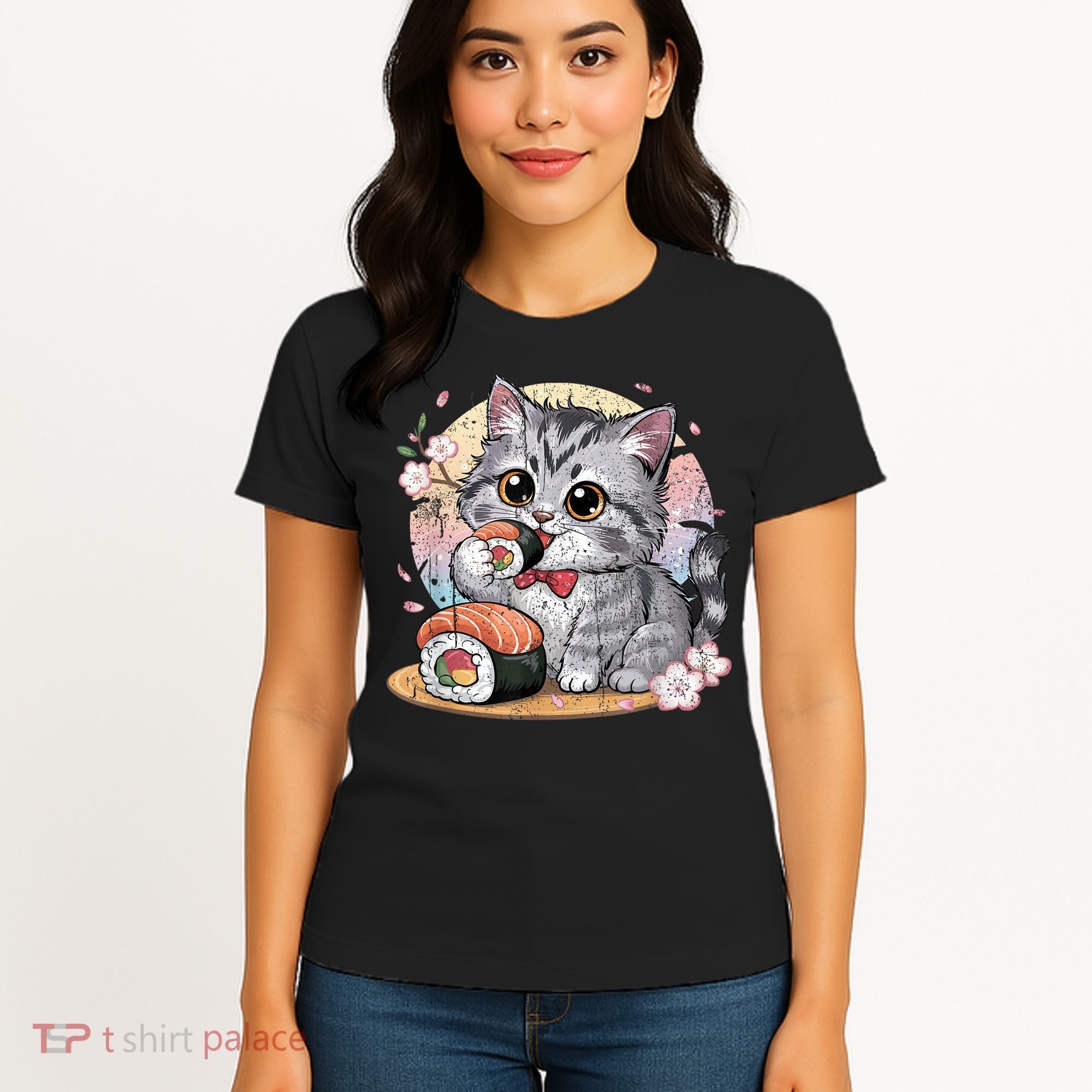 Kawaii Cat Eating Sushi Cute Anime For Cat Lovers Women's T-Shirt