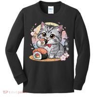 Kawaii Cat Eating Sushi Cute Anime For Cat Lovers Kids Long Sleeve Shirt thumb 0