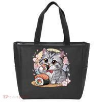 Kawaii Cat Eating Sushi Cute Anime For Cat Lovers Tote Bag thumb 0