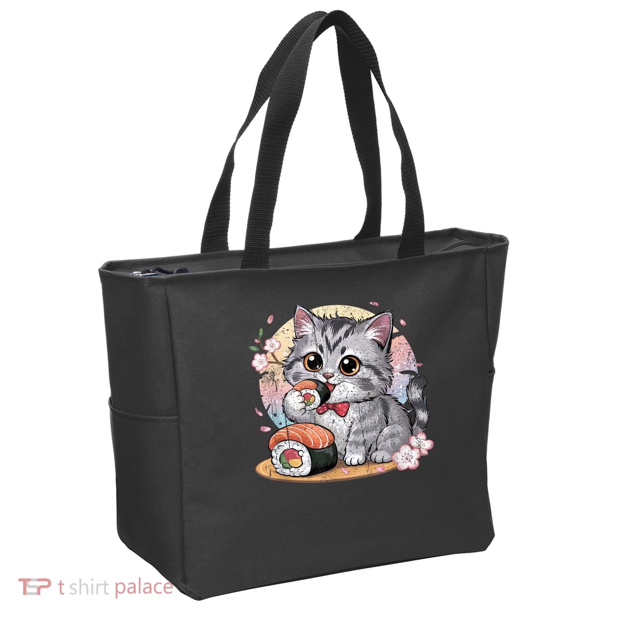 Kawaii Cat Eating Sushi Cute Anime For Cat Lovers Tote Bag