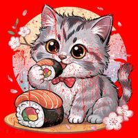Kawaii Cat Eating Sushi Cute Anime For Cat Lovers Santa Hat thumb 1